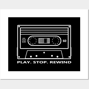 Play Stop Rewind Vintage Cassette White Posters and Art